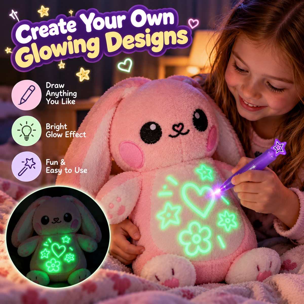 ✨ Glow & Draw Plush Toy – Reusable Light-Up Doodle Friend for Kids