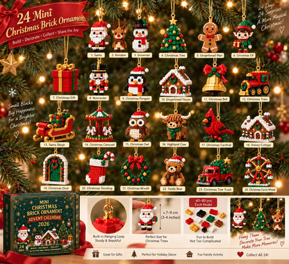 ⏳ Last Day 50% OFF – 🎄24-Day Mini Christmas Brick Ornament Advent Calendar | 24 Unique Buildable Holiday Ornaments to Create, Hang & Keep 🧱